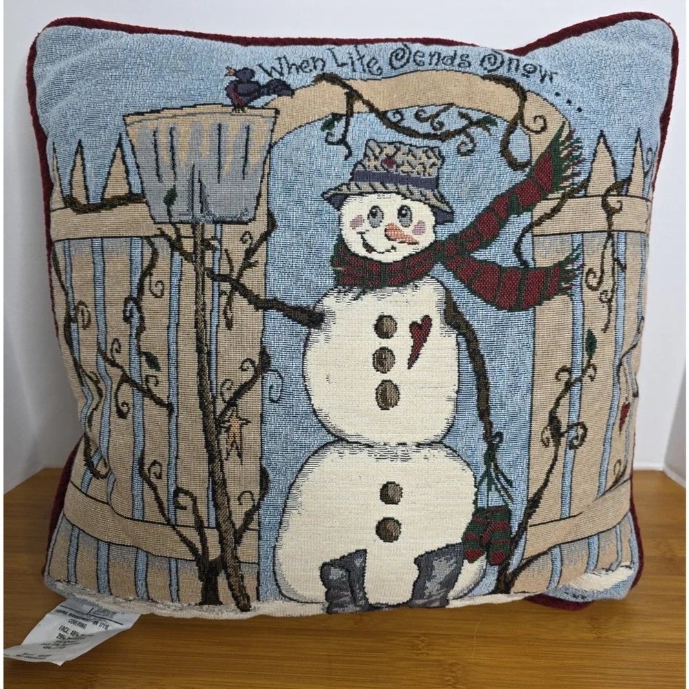 Christmas Tapestry Pillow Decor Snowman 16” X 16” Snowman Gus‎ Swetner 1966